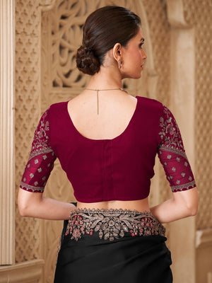 Black Georgette Saree Featuring Detailed Embroidered Border - Image 2