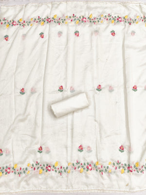 Elegant Cream Vichitra Silk Dress Material with Floral Embroidery - Image 2
