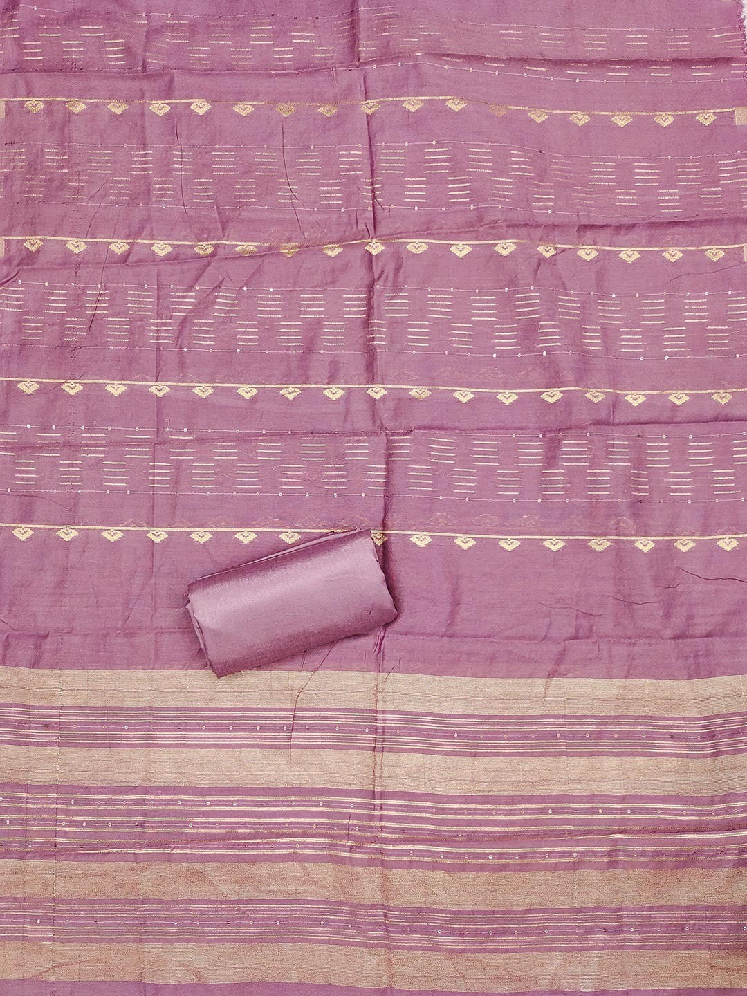 Elegant Pink Sequins Embroidered Chanderi Jacquard Dress Material With Beads & Moti Handwork - Image 4