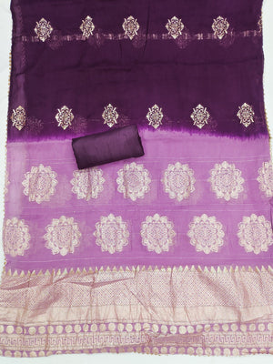 Purple Banarasi Silk Dress Material with Artistic Gota Work and Luxurious Texture - Image 2