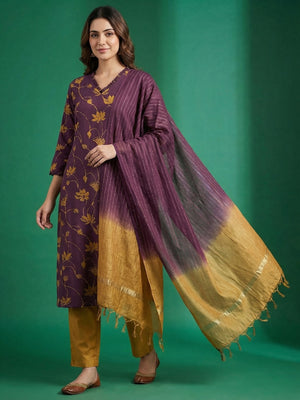 Purple Viscose Floral Printed Suit Set with Dupatta for Elegant Everyday Ethnic Look - Image 1