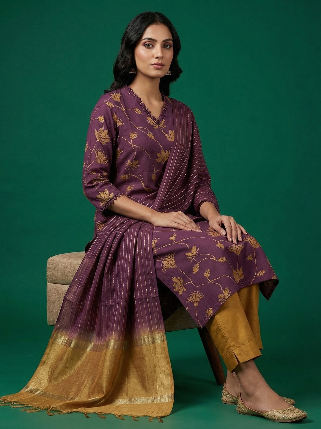 Purple Viscose Floral Printed Suit Set with Dupatta for Elegant Everyday Ethnic Look - Image 2