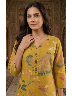 Mustard Viscose Floral Print Straight Cut Salwar Suit Set for Effortless Traditional Fashion - Image 2