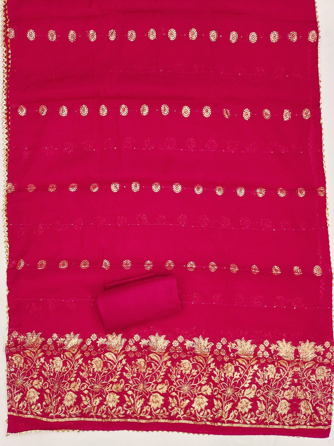 Pink Banarasi Silk Dress Material with Coding Work & Zakhard Dupatta - Image 4