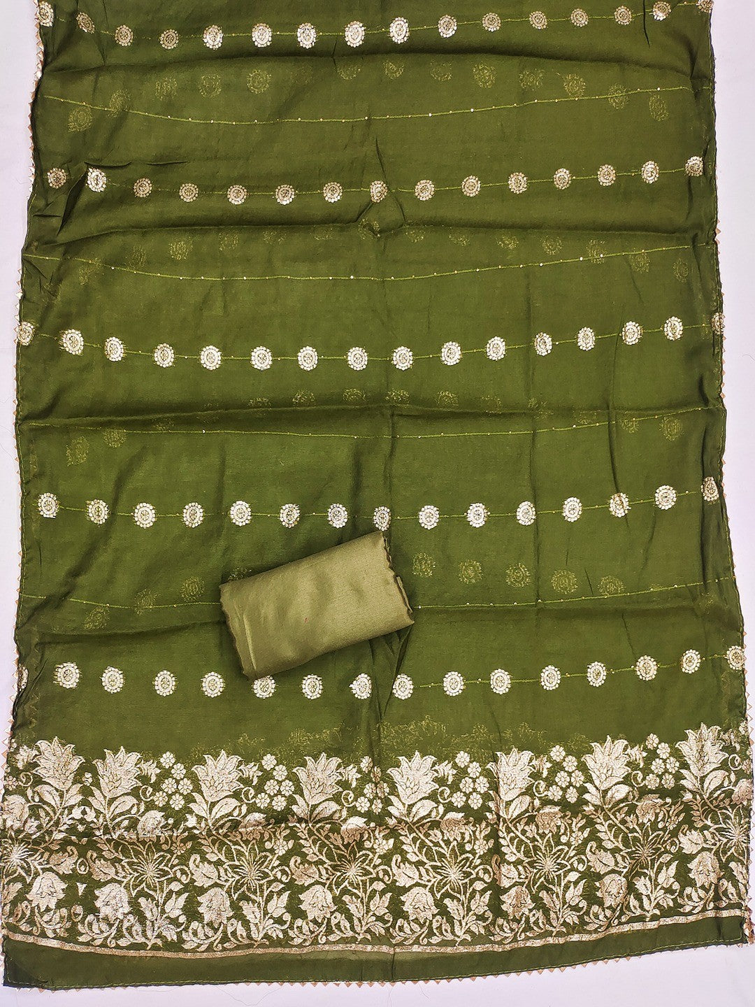 Green Banarasi Silk Dress Material with Coding Work & Zakhard Dupatta - Image 2