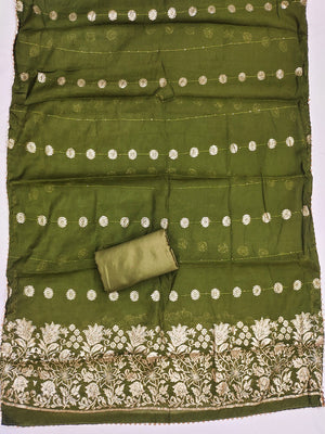 Green Banarasi Silk Dress Material with Coding Work & Zakhard Dupatta - Image 2
