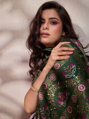 Graceful Wine & Green Floral Zari Meenakari Weaving Art Silk Saree With Elegant Tassel Pallu - Image 2