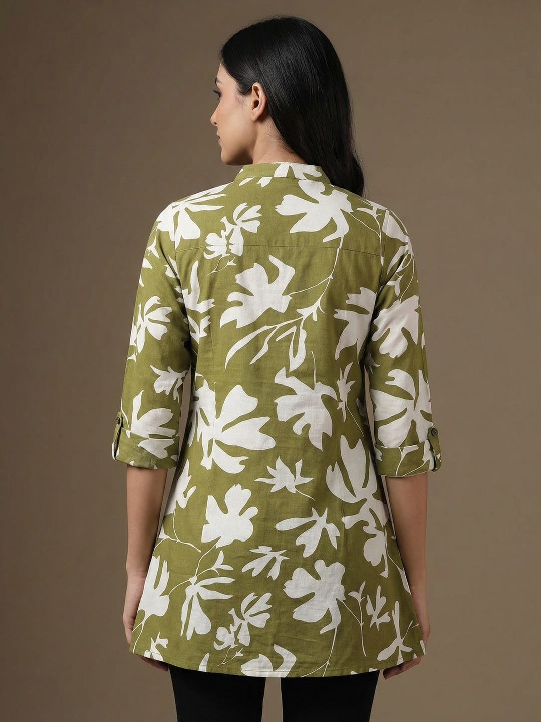 Green Floral Print Pure Cotton Top for Casual Wear - Image 3