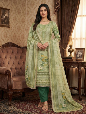 Elegant Green Viscose Digital Print Dress Material with Hand Work - Image 2