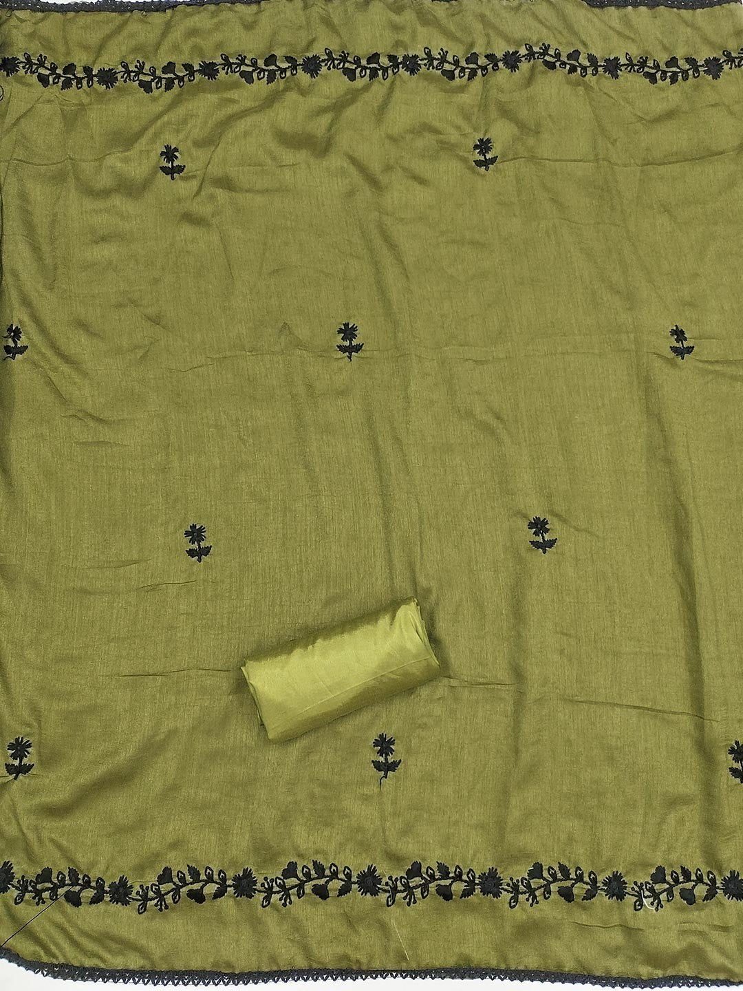 Mehendi Green Vichitra Silk Dress Material With Floral Embroidery & Delicate Sequins & Beads Work - Image 2