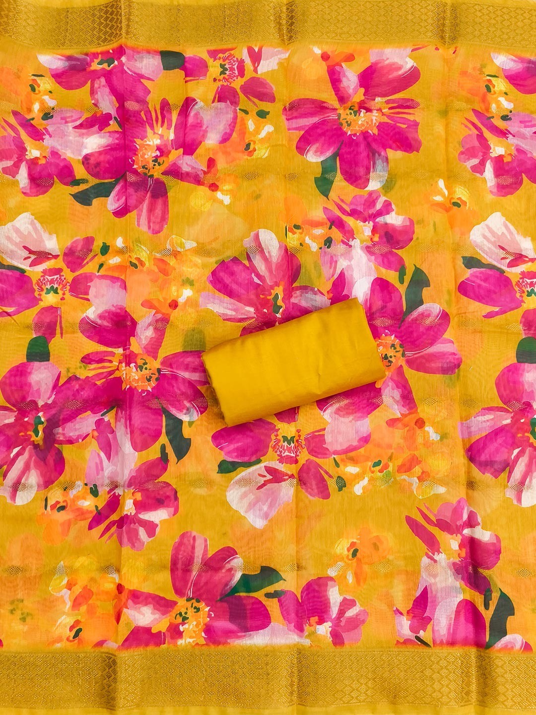 Stunning Mustard Moti & Beads Hand Embellished With Sequins Roman Art Silk Dress Material - Image 3