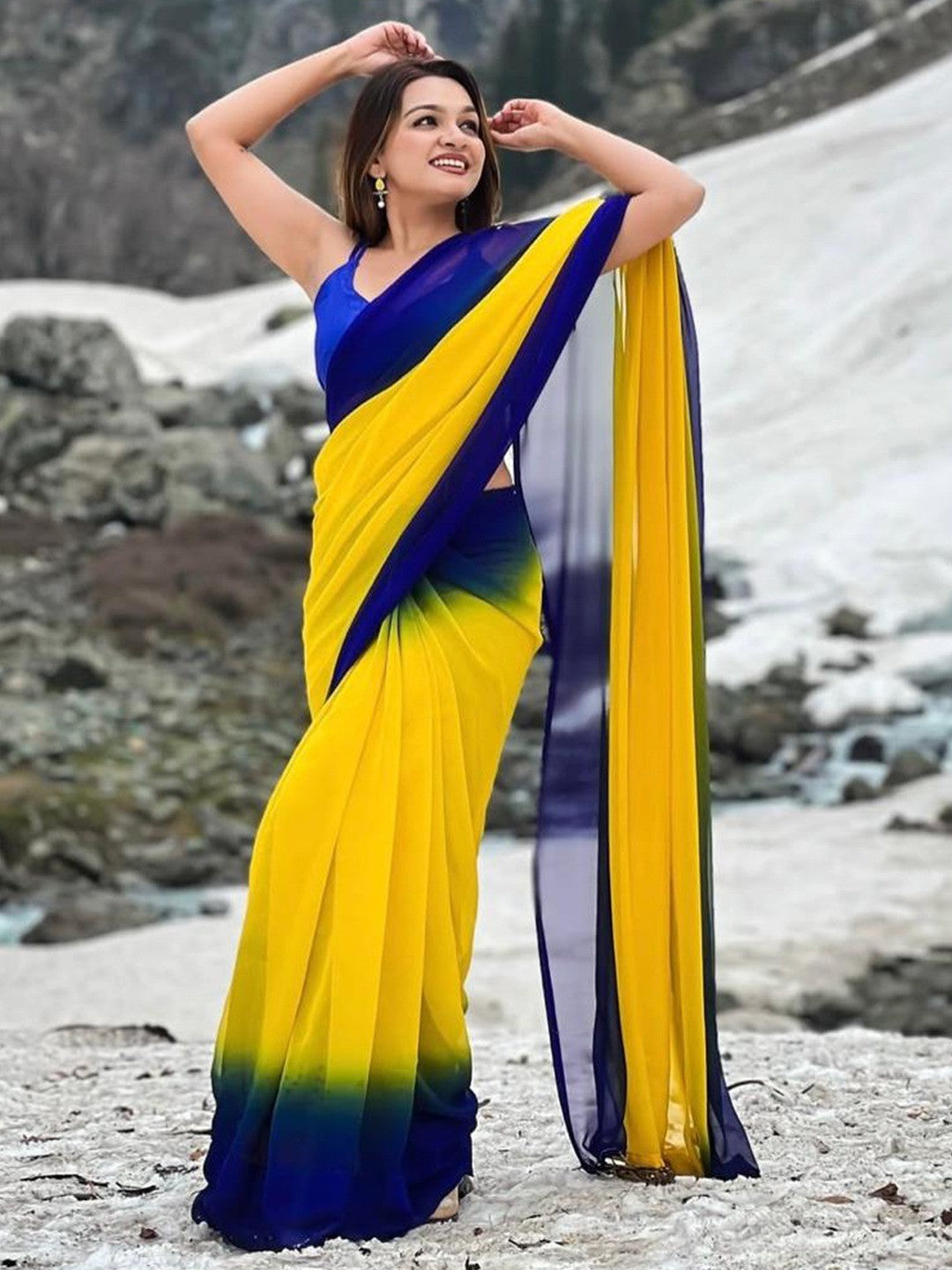 Multicolor Georgette Ombre Saree Elegant and Flowing Ethnic Wear - Image 2
