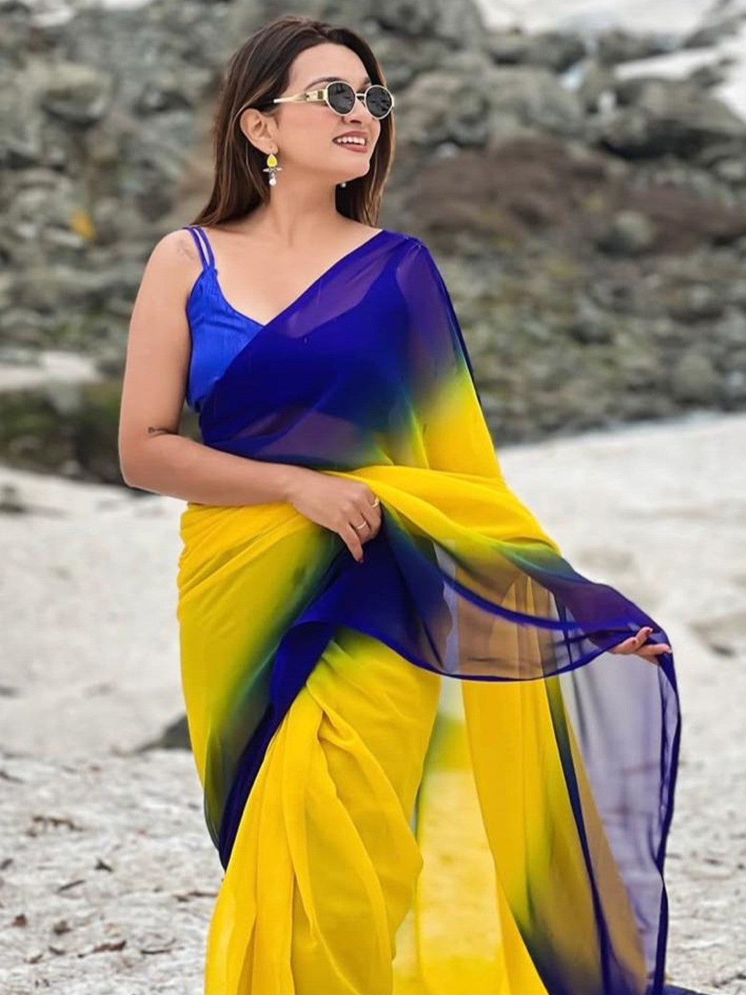 Multicolor Georgette Ombre Saree Elegant and Flowing Ethnic Wear - Image 4
