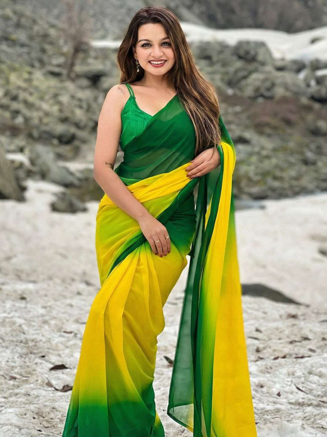 Multicolor Georgette Ombre Saree Elegant and Flowing Ethnic Wear - Image 3