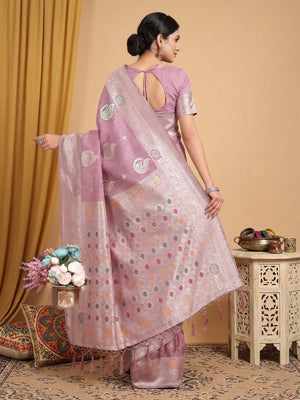 Ethnic Purple Silk Blend Saree with Stylish Woven Pattern Work - Image 2