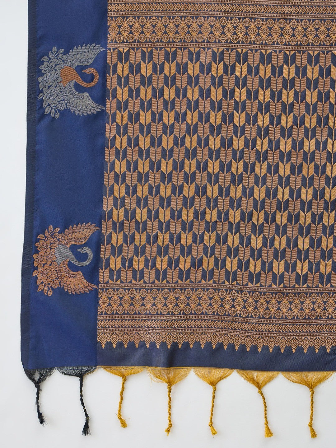 Bronze Gold Handloom Silk Saree with Intricate Peacock Motif Work - Image 2