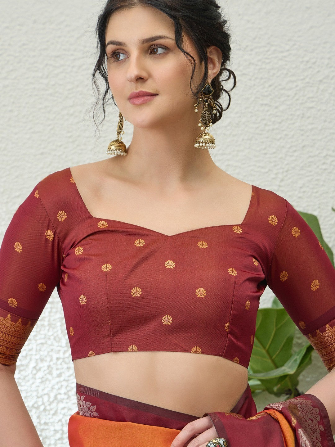 Elegant Orange Handloom Silk Saree with Maroon Border - Image 7