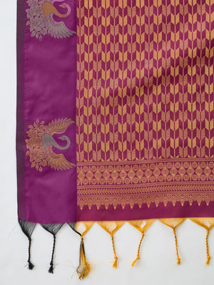 Elegant Burnt Orange Handloom Silk Saree with Woven Design - Image 2