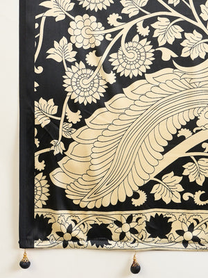 Ethnic Black Satin Saree with Detailed Kalamkari Printed Design - Image 2