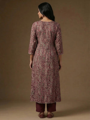 Women’s Festive Wine Printed Rayon Kurta Set with Dupatta - Image 2