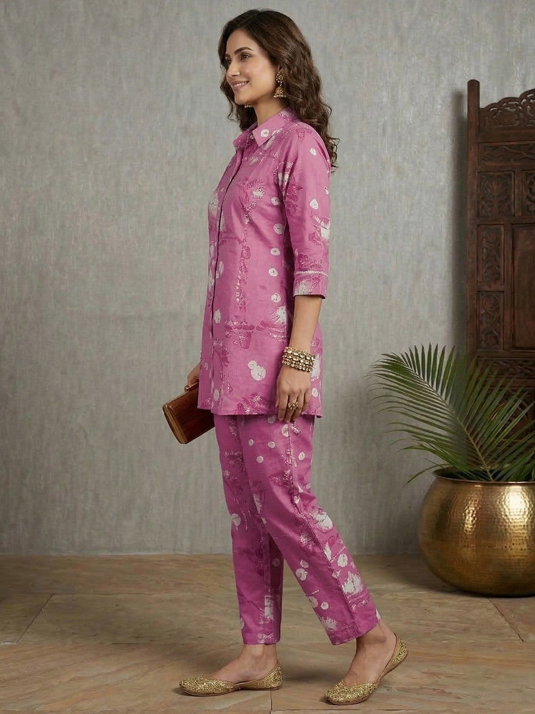 Pink Pure Cotton Co-Ord Set with Modern Abstract Print Pattern - Image 2