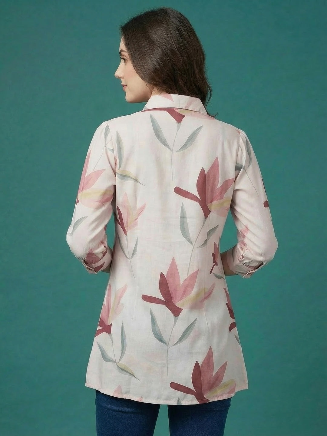 Trendy White Floral Printed Rayon A-Line Top with Flowy Silhouette - Image 4