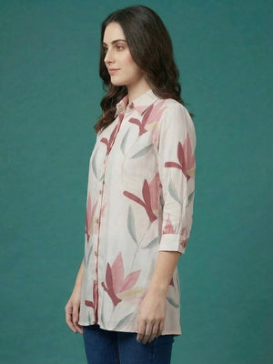 Trendy White Floral Printed Rayon A-Line Top with Flowy Silhouette - Image 2