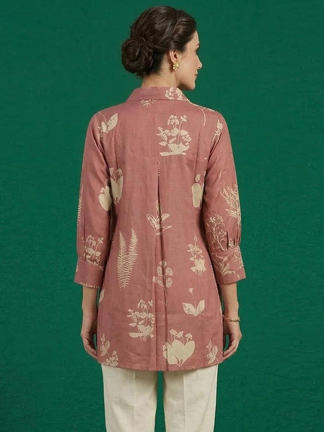 Elegant Pink Muslin Top with Floral Print and Collared Neck - Image 3