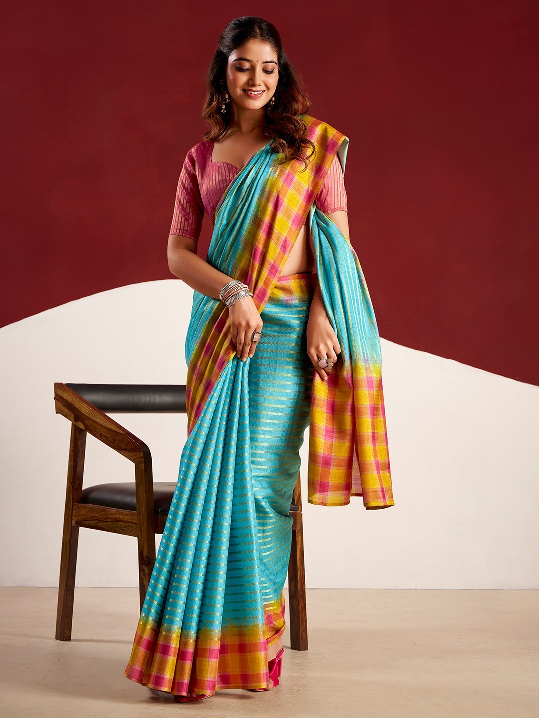 Sophisticated Blue Tussar Silk Saree With Rich Golden Zari Weaving Stripes - Image 3