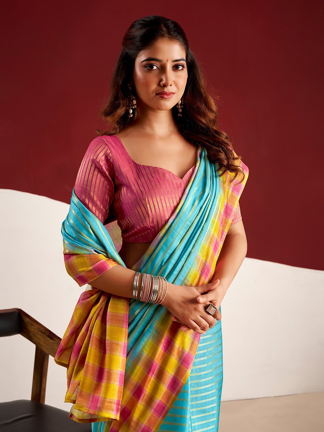 Sophisticated Blue Tussar Silk Saree With Rich Golden Zari Weaving Stripes - Image 2