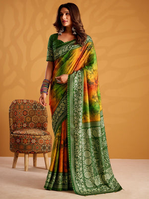 Elegant Multicolor Tussar Silk Saree With Digital Floral Print - Image 1