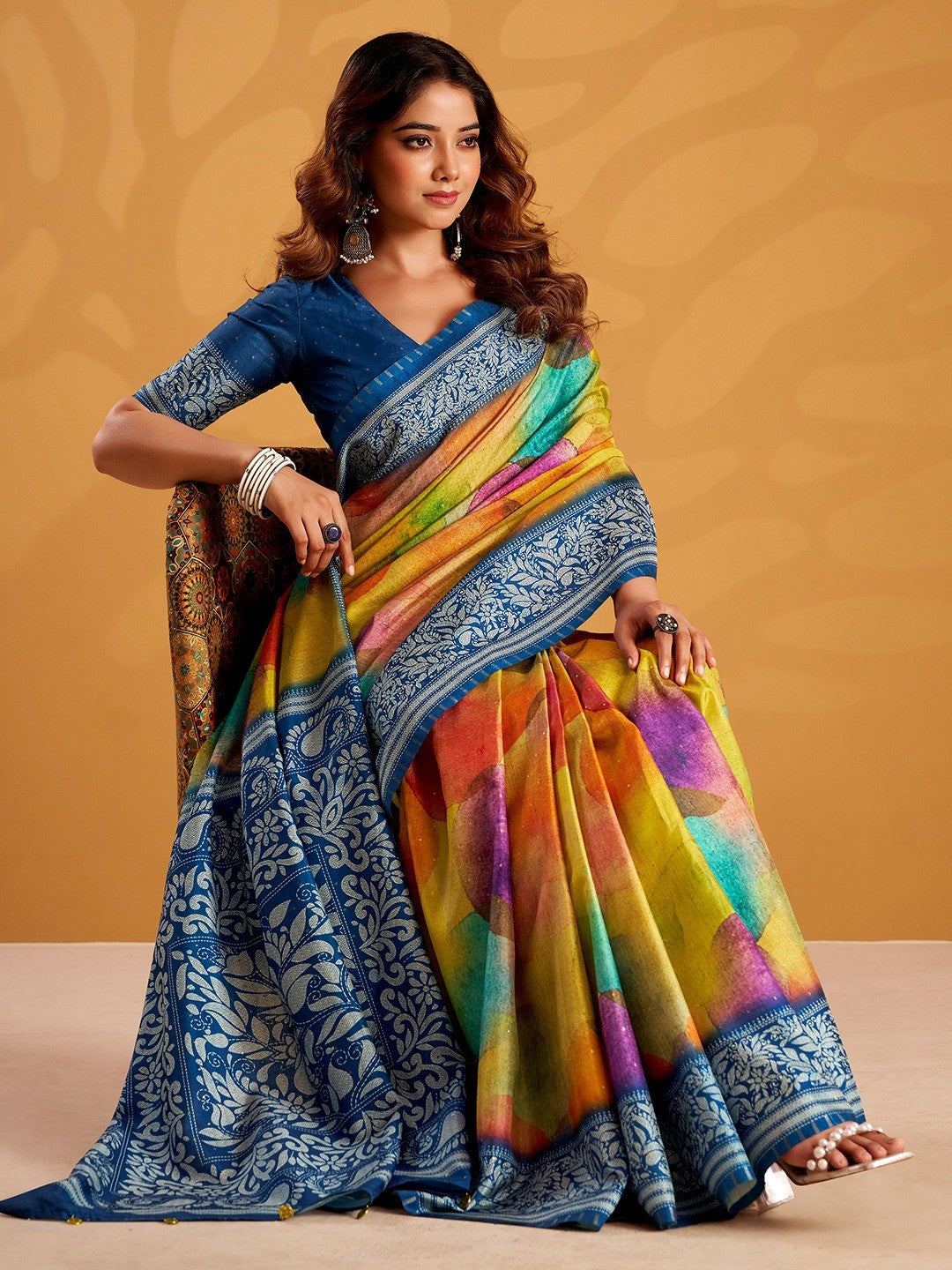 Trendy Multicolor Tussar Silk Saree with Eye-Catching Paisley Digital Print Pattern - Image 2