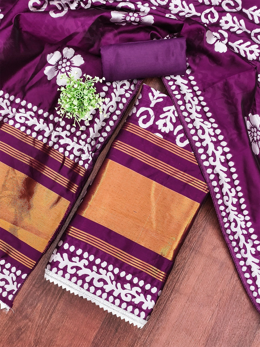 Designer Wine Floral Zari Woven Jacquard Dress Material With Classic Ethnic Appeal - Image 2