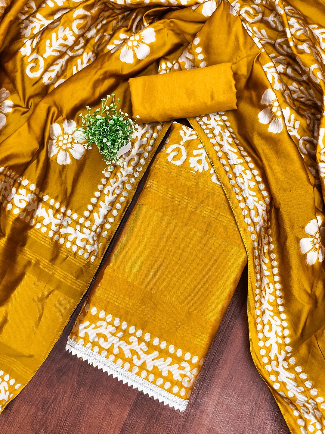 Designer Mustard Floral Zari Woven Jacquard Dress Material With Classic Ethnic Appeal - Image 1