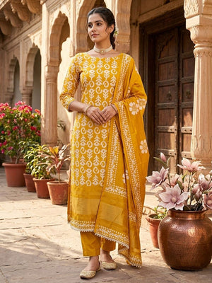 Designer Mustard Floral Zari Woven Jacquard Dress Material With Classic Ethnic Appeal - Image 2