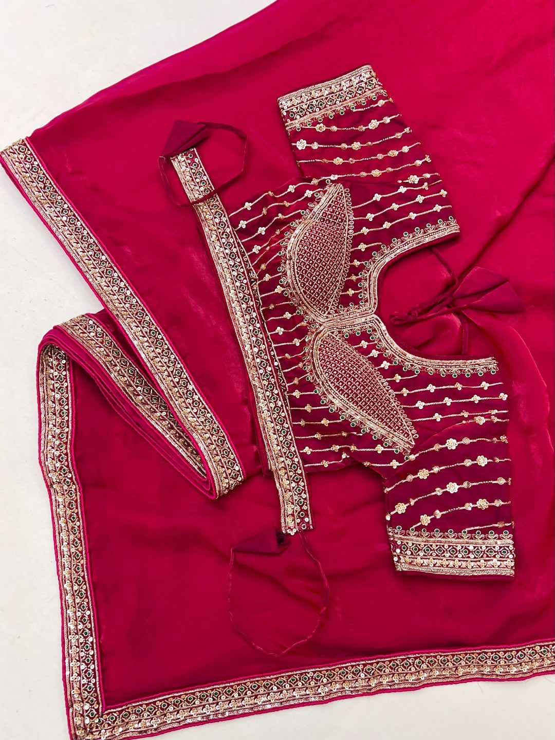 Festive Wear Pink Satin Saree with Premium Embroidered Blouse - Image 3