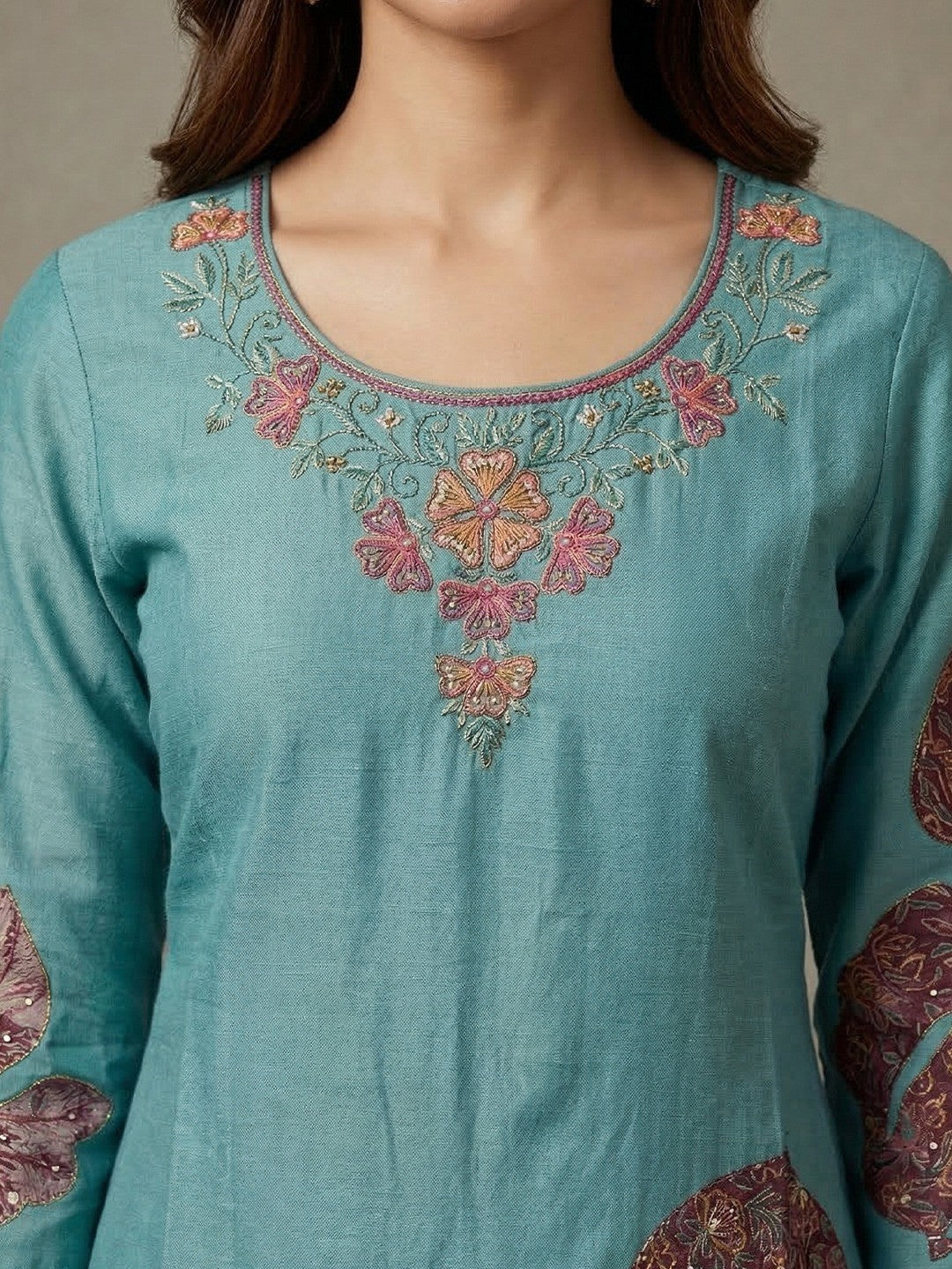 Ethnic Blue Viscose Salwar Suit with Graceful Floral Embroidered Pattern - Image 2