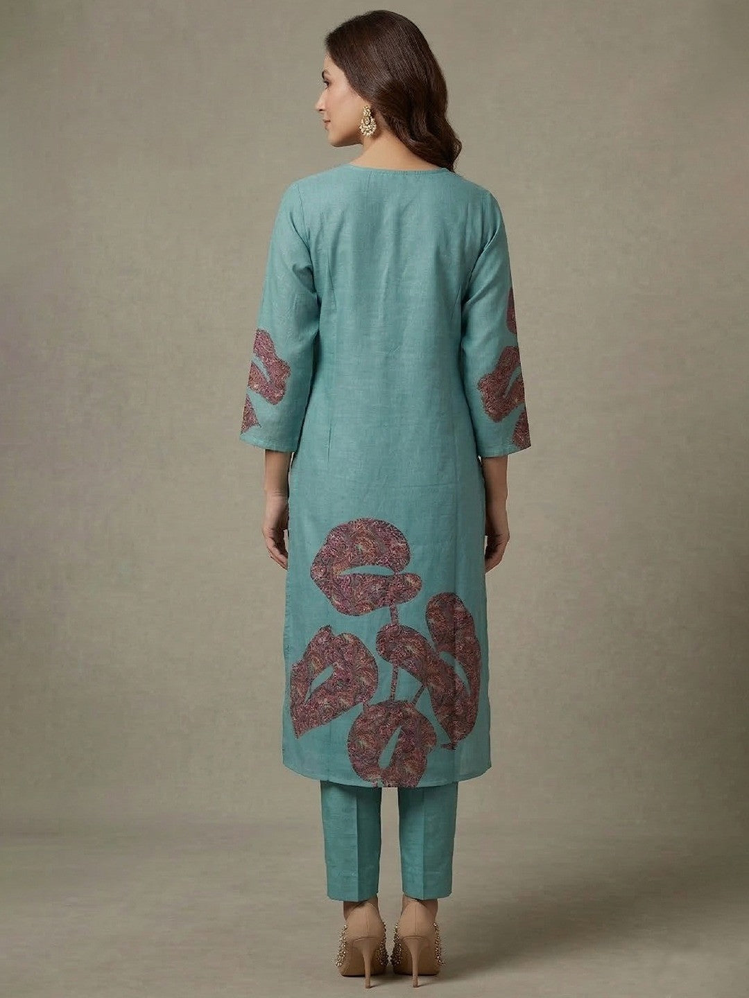 Ethnic Blue Viscose Salwar Suit with Graceful Floral Embroidered Pattern - Image 3