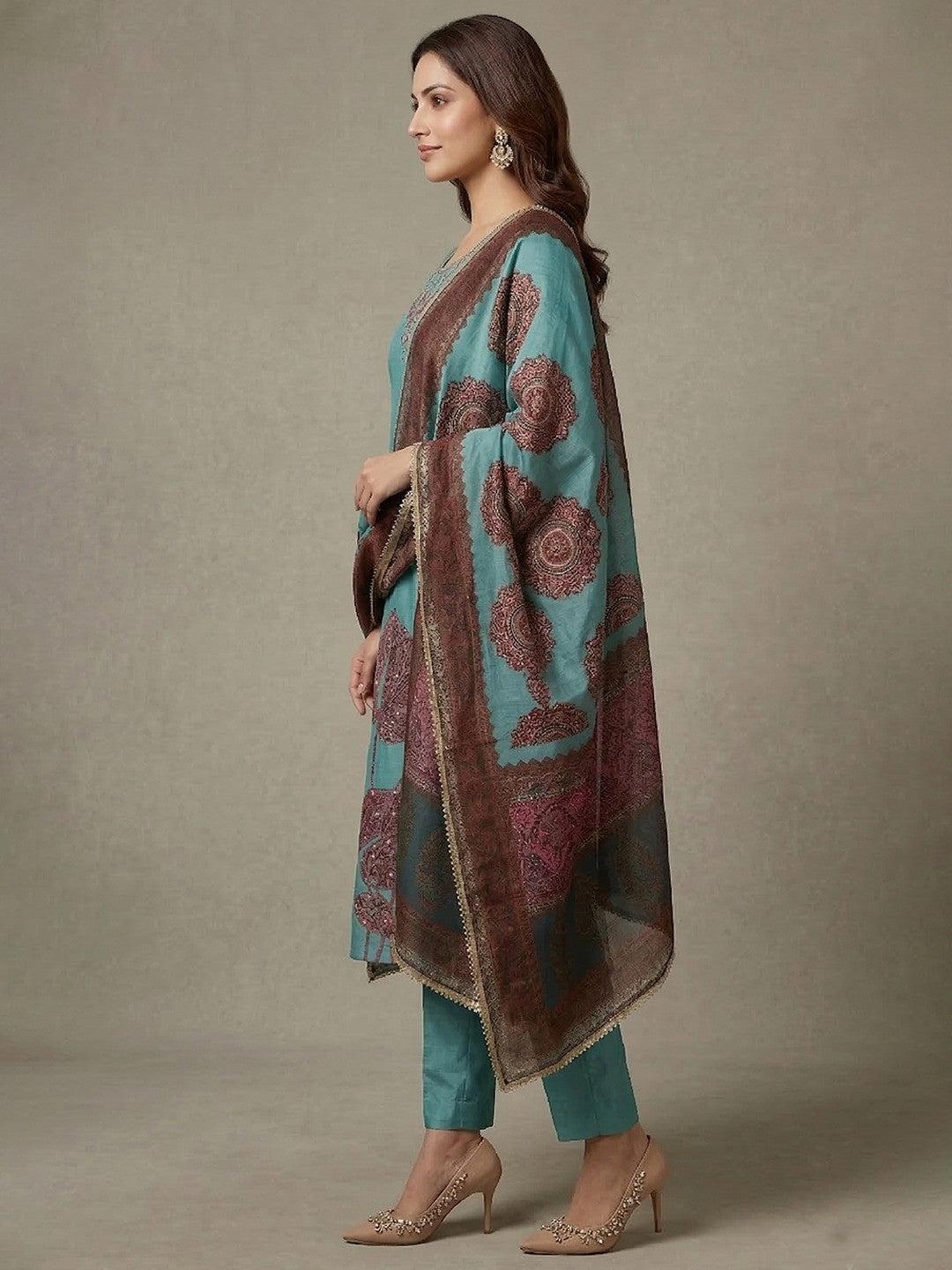 Ethnic Blue Viscose Salwar Suit with Graceful Floral Embroidered Pattern - Image 4