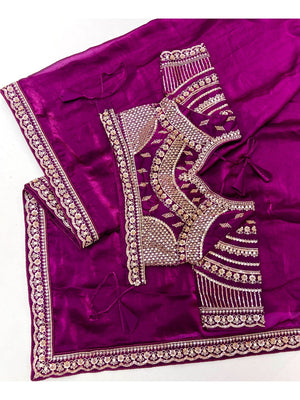 Elegant Magenta Satin Saree with Embellished Blouse - Image 2