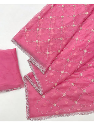 Elegant Rose Pink Chiffon Saree Adorned With Sequins Beads & Stone Embellished Work - Image 2