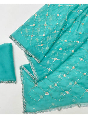 Elegant Turquoise Chiffon Saree Adorned With Sequins Beads & Stone Embellished Work - Image 2
