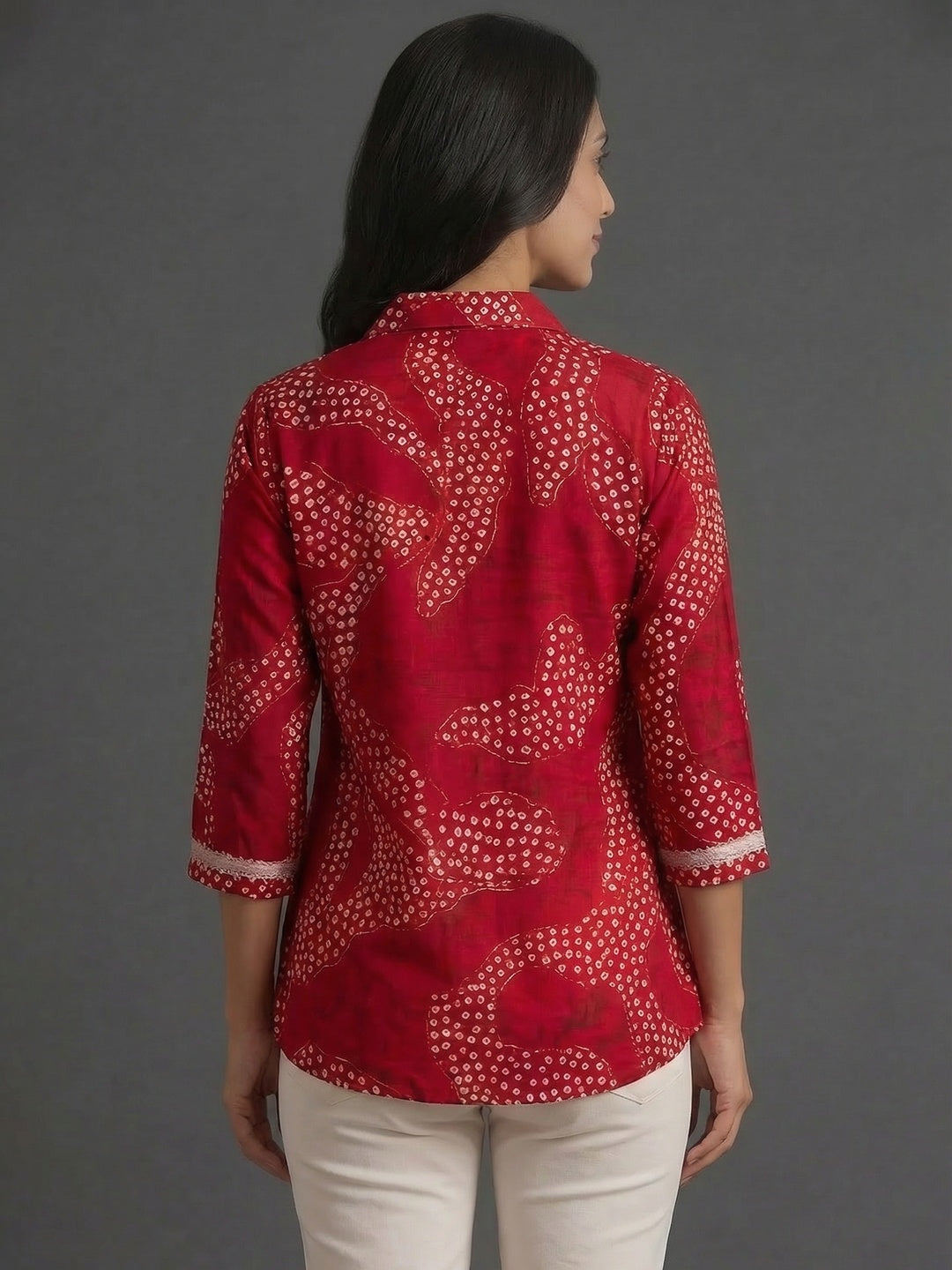 Pink Rayon Top with White Print and Silver Detailing - Image 3
