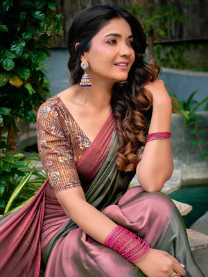 Elegant Multicolor Ombre Chiffon Saree With Latkan Tassel Pallu & Zari Work - Image 2