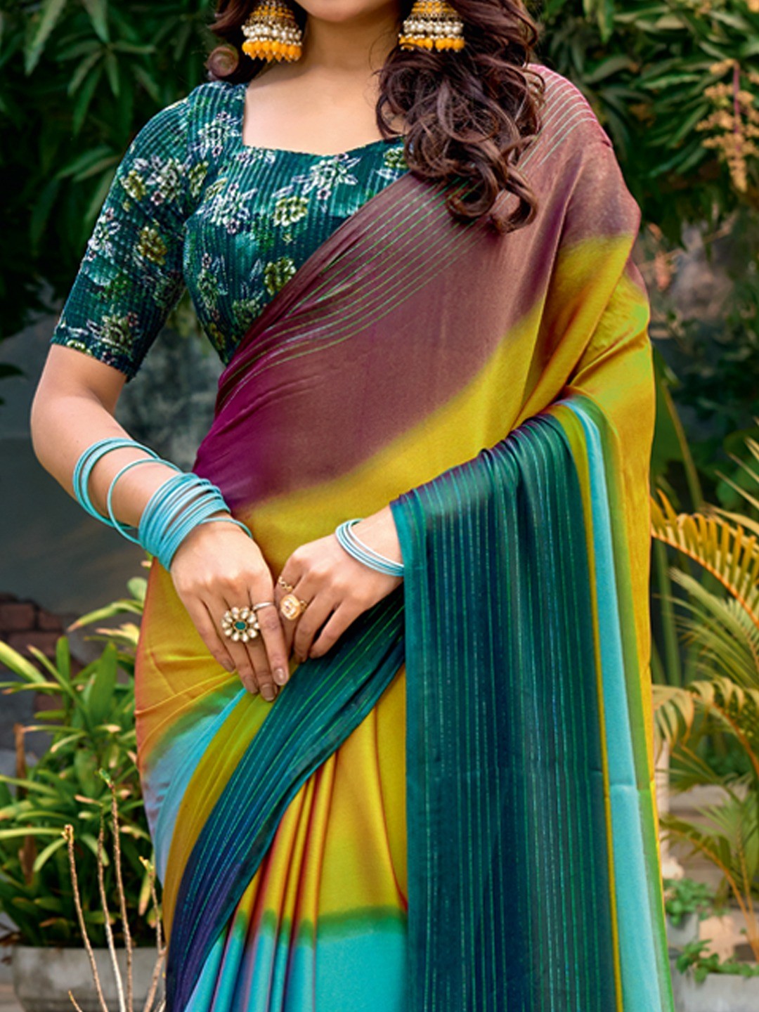 Designer Multicolor Ombre Saree Featuring Latkan Tassel Pallu With Intricate Zari Work - Image 3