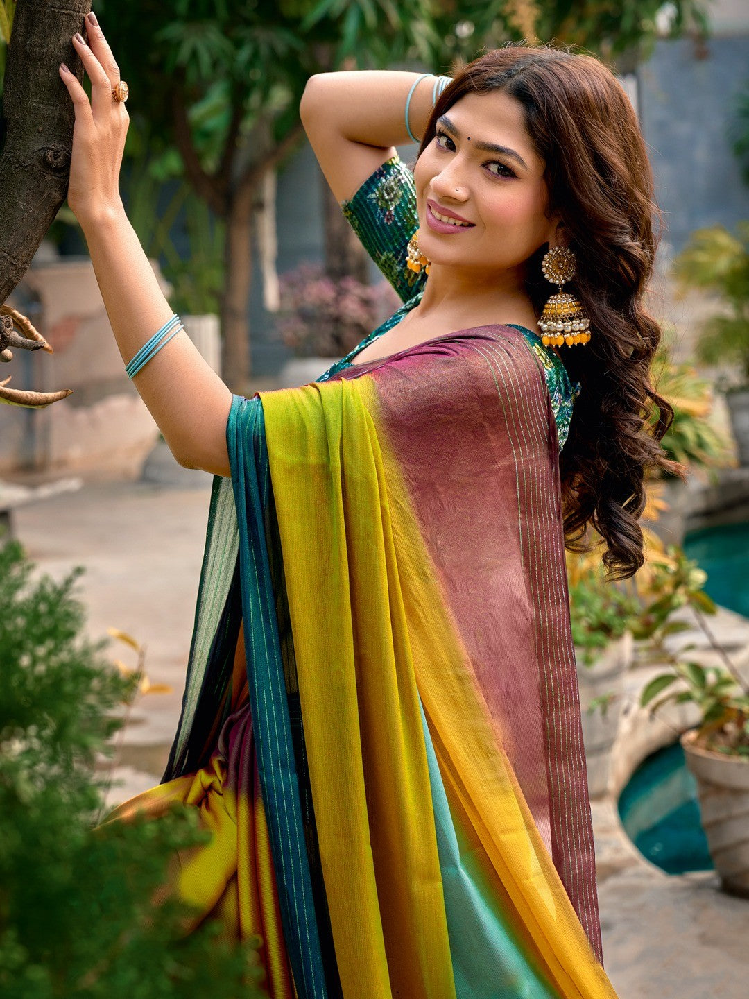 Designer Multicolor Ombre Saree Featuring Latkan Tassel Pallu With Intricate Zari Work - Image 2