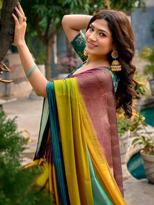 Designer Multicolor Ombre Saree Featuring Latkan Tassel Pallu With Intricate Zari Work - Image 2
