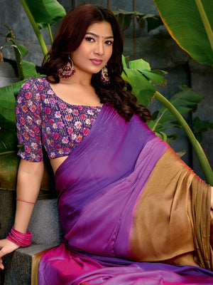 Trendy Multicolor Ombre Saree With Flowing Drape, Latkan Tassel Pallu & Zari Work - Image 2