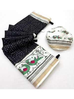 Classic Black Bandhani Printed Saree Featuring Bird Motif Pallu With Elegant Tassel Work - Image 2