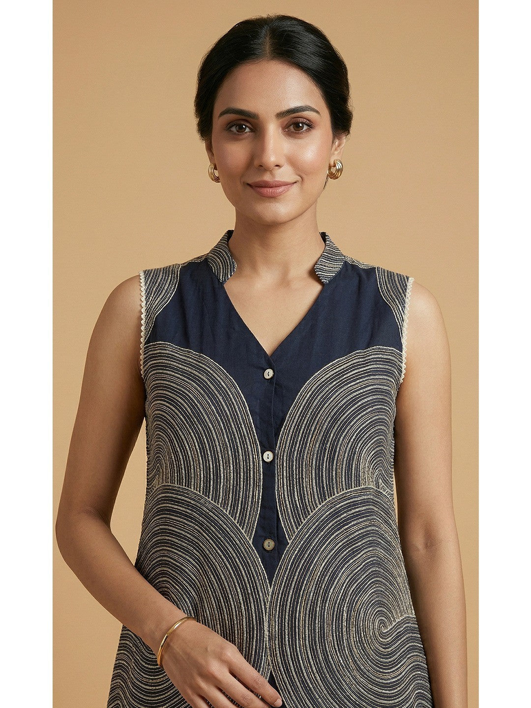 Navy Blue Rayon Top Bottom Set with Circular Print - Image 4